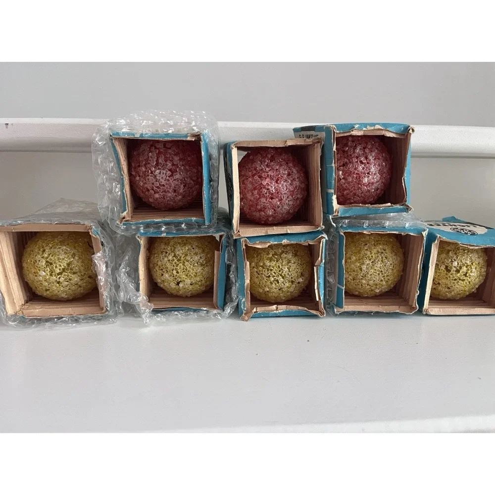 VTG 8 GE Lighted Ice Christmas Lights Bulbs Frosted Sugar Snowballs Red Yellow